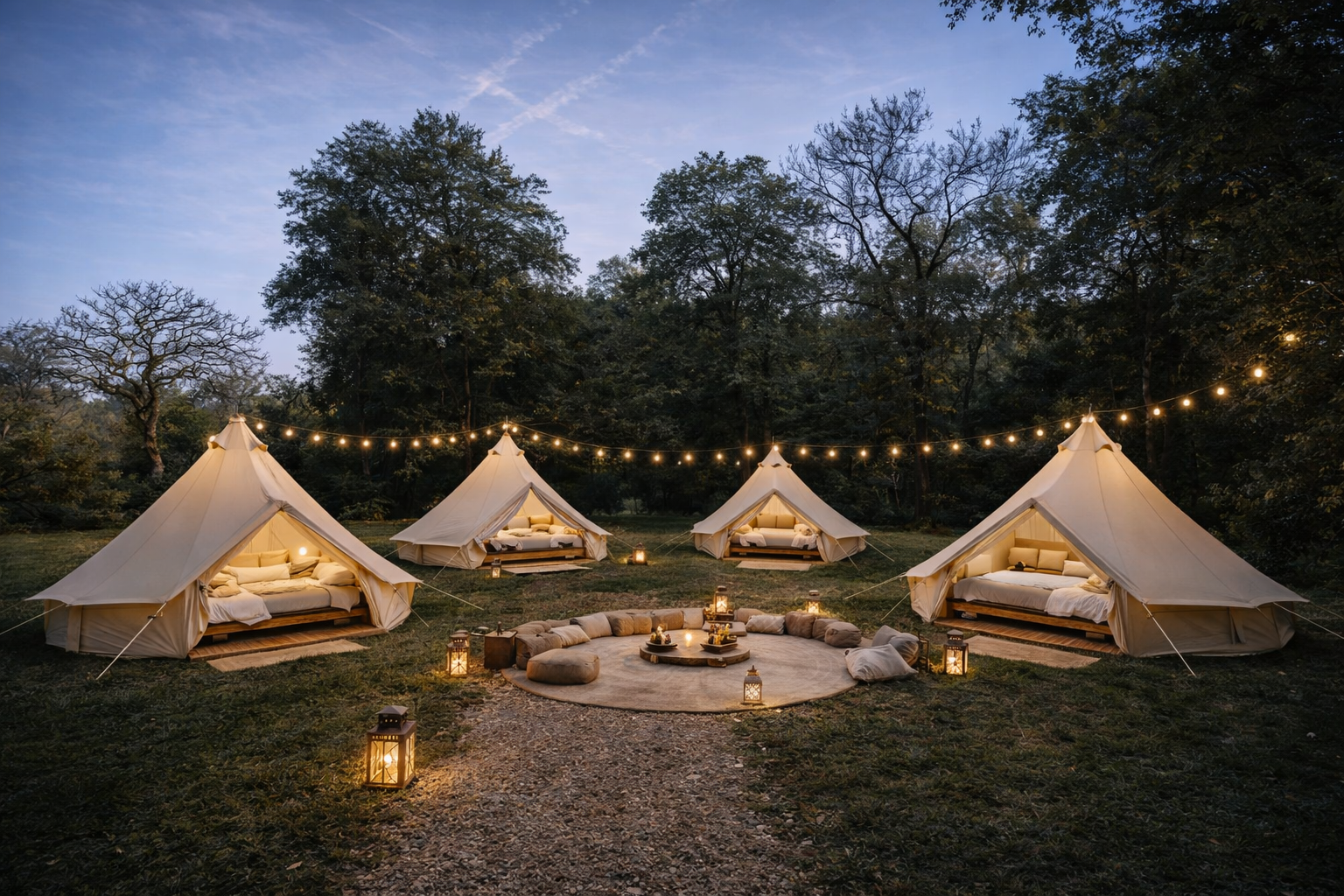 Tipis de luxe au crépuscule